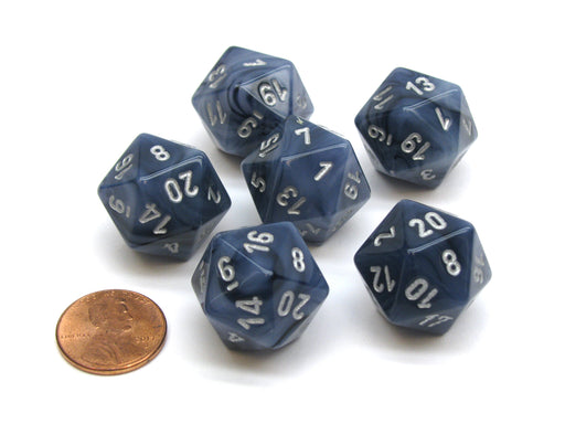 Phantom 20 Sided D20 Chessex Dice, 6 Pieces - Black with Silver Numbers