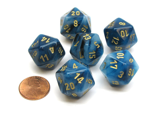 Phantom 20 Sided D20 Chessex Dice, 6 Pieces - Teal with Gold Numbers