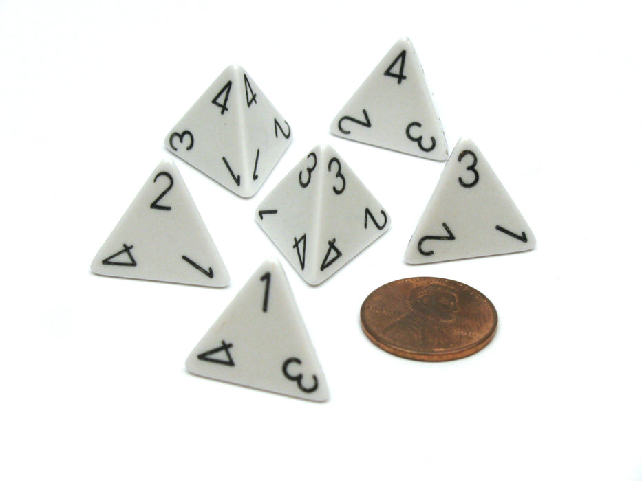 Opaque 18mm 4 Sided D4 Chessex Dice, 6 Pieces - White with Black Numbers