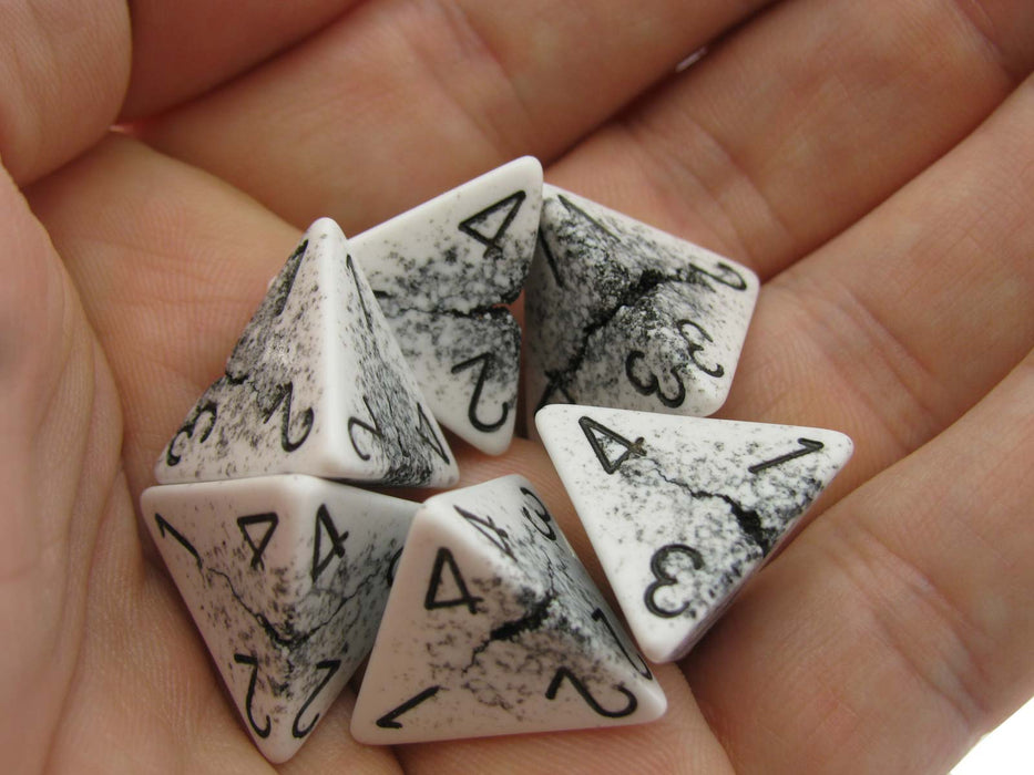 Cracked Opaque 18mm D4 Chessex Dice, 6 Pieces - White with Black Numbers