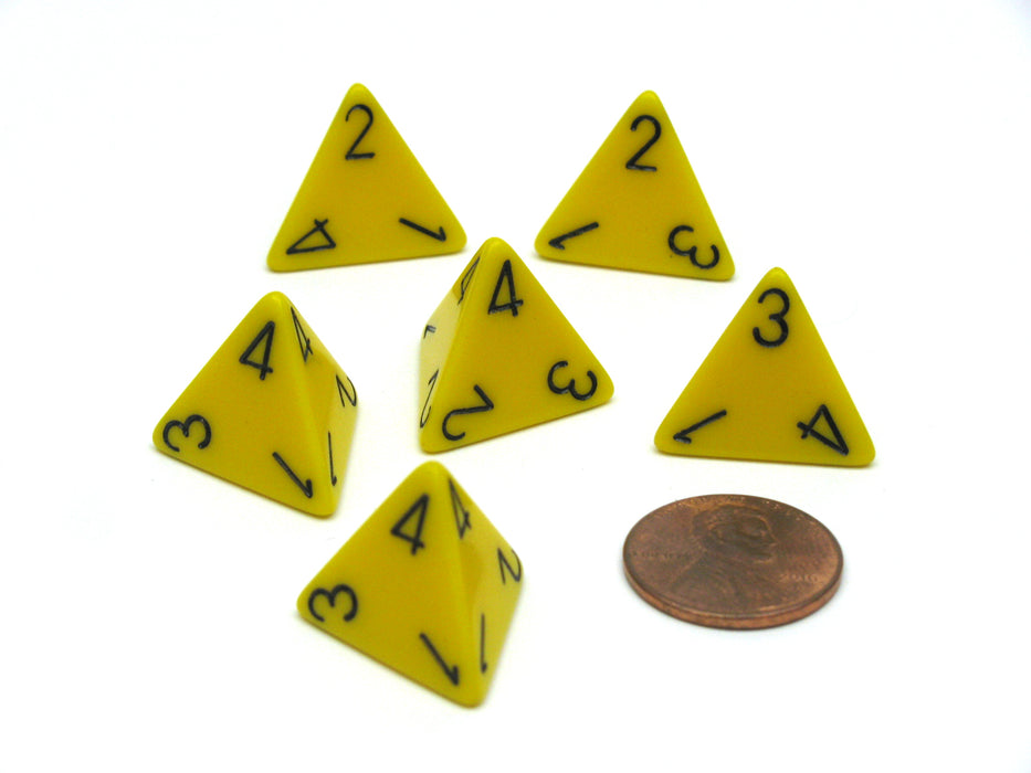 Opaque 18mm 4 Sided D4 Chessex Dice, 6 Pieces - Yellow with Black Numbers