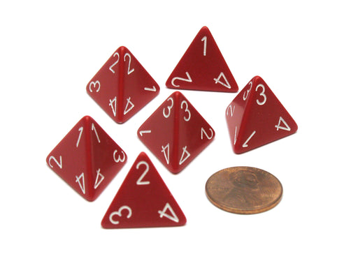 Opaque 18mm 4 Sided D4 Chessex Dice, 6 Pieces - Red with White Numbers