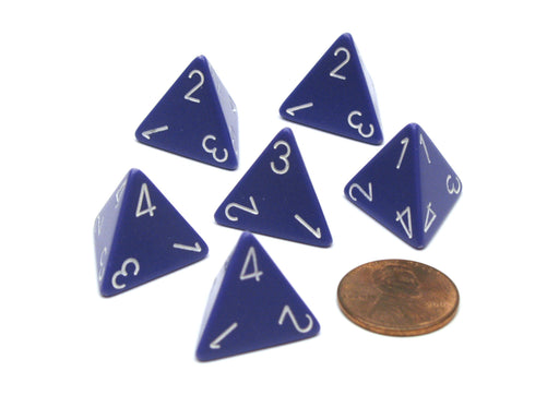 Opaque 18mm 4 Sided D4 Chessex Dice, 6 Pieces - Purple with White Numbers