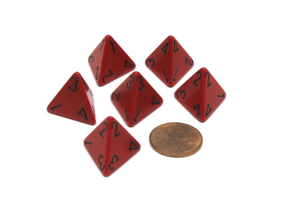 Opaque 18mm 4 Sided D4 Chessex Dice, 6 Pieces - Red with Black Numbers