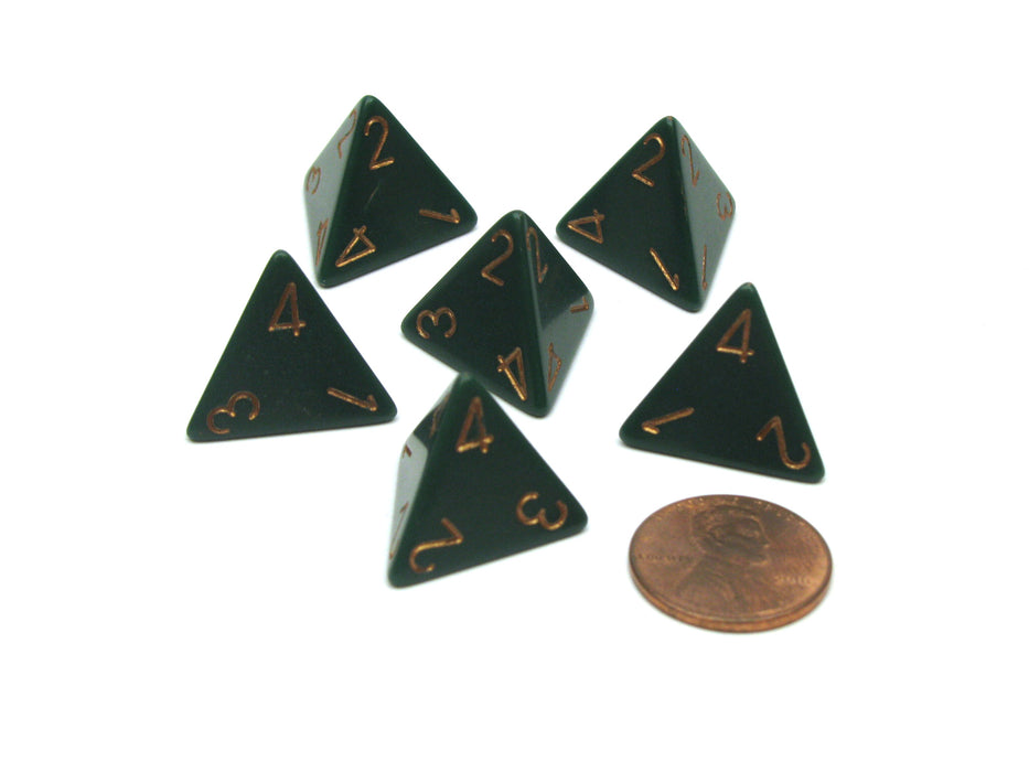 Opaque 18mm 4 Sided D4 Chessex Dice, 6 Pieces - Dusty Green with Copper Numbers