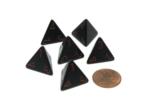 Opaque 18mm 4 Sided D4 Chessex Dice, 6 Pieces - Black with Red Numbers