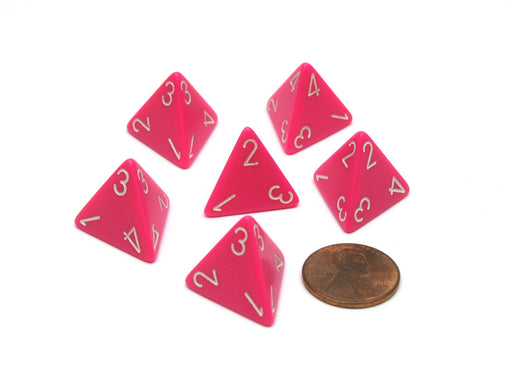 Opaque 18mm 4 Sided D4 Chessex Dice, 6 Pieces - Pink with White Numbers
