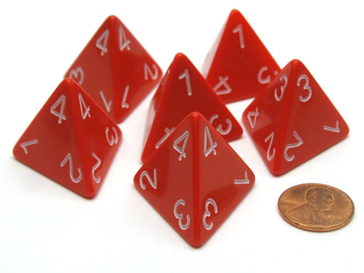 Opaque 26mm D4 Large Jumbo Numbered Dice, 6 Pieces - Red with White Numbers