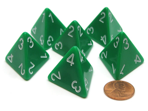 Opaque 26mm D4 Large Jumbo Numbered Dice, 6 Pieces - Green with White Numbers