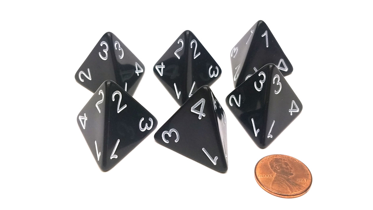 Opaque 26mm D4 Large Jumbo Numbered Dice, 6 Pieces - Black with White Numbers