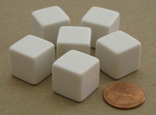 Pack of 6 Blank D6 Standard Size Dice - White