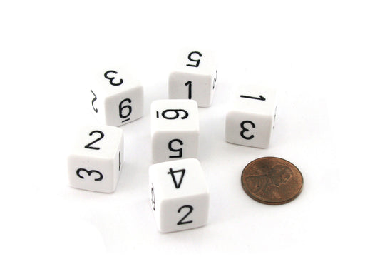 Opaque 15mm 6 Sided D6 Chessex Dice, 6 Pieces - White with Black Numbers
