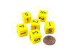 Opaque 15mm 6 Sided D6 Chessex Dice, 6 Pieces - Yellow with Black Numbers