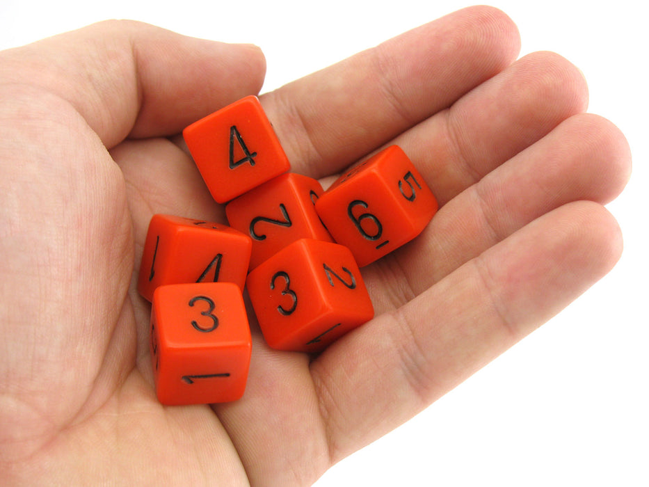 Opaque 15mm 6 Sided D6 Chessex Dice, 6 Pieces - Orange with Black Numbers