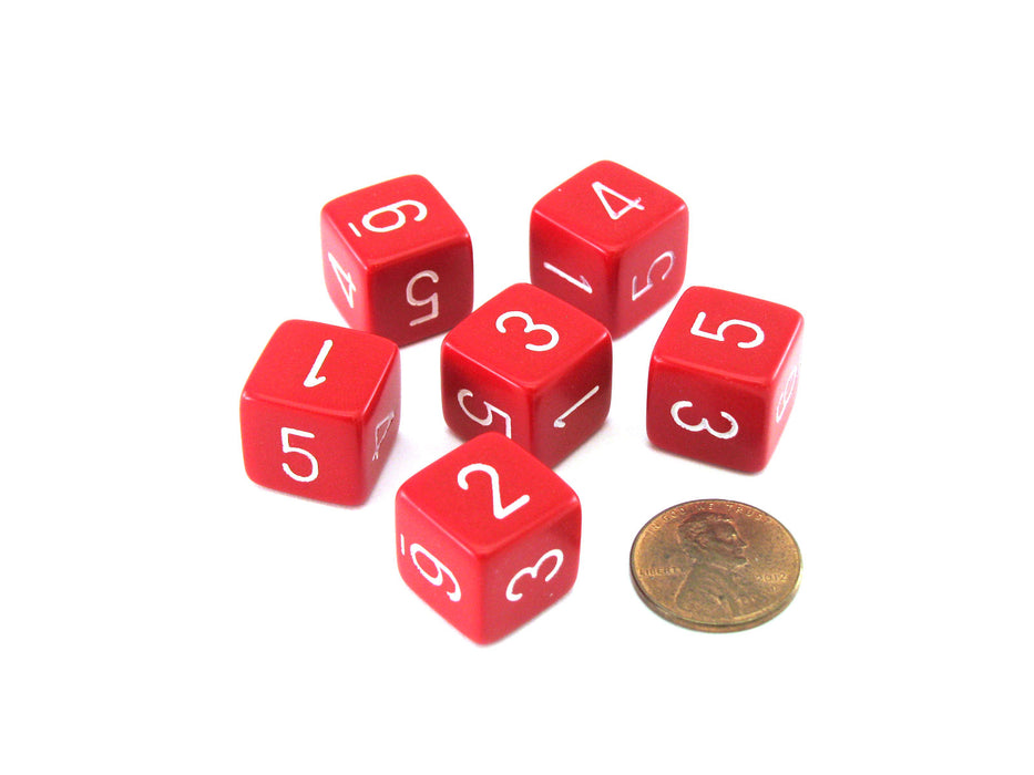 Opaque 15mm 6 Sided D6 Chessex Dice, 6 Pieces - Red with White Numbers