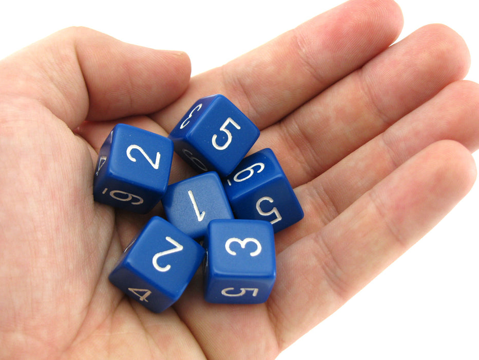 Opaque 15mm 6 Sided D6 Chessex Dice, 6 Pieces - Blue with White Numbers