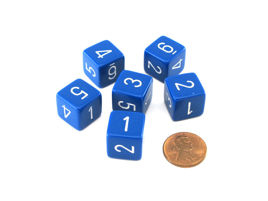 Opaque 15mm 6 Sided D6 Chessex Dice, 6 Pieces - Blue with White Numbers