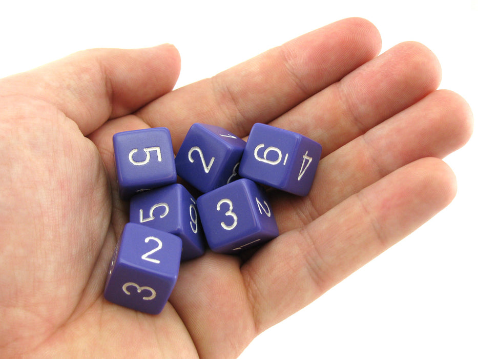 Opaque 15mm 6 Sided D6 Chessex Dice, 6 Pieces - Purple with White Numbers