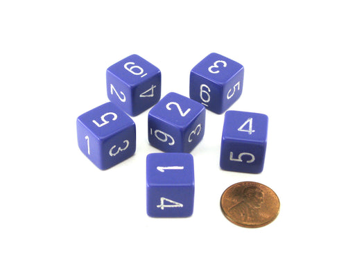 Opaque 15mm 6 Sided D6 Chessex Dice, 6 Pieces - Purple with White Numbers