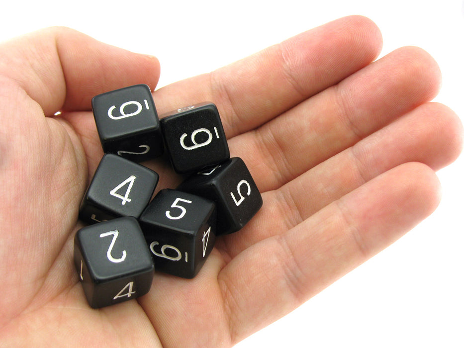 Opaque 15mm 6 Sided D6 Chessex Dice, 6 Pieces - Black with White Numbers