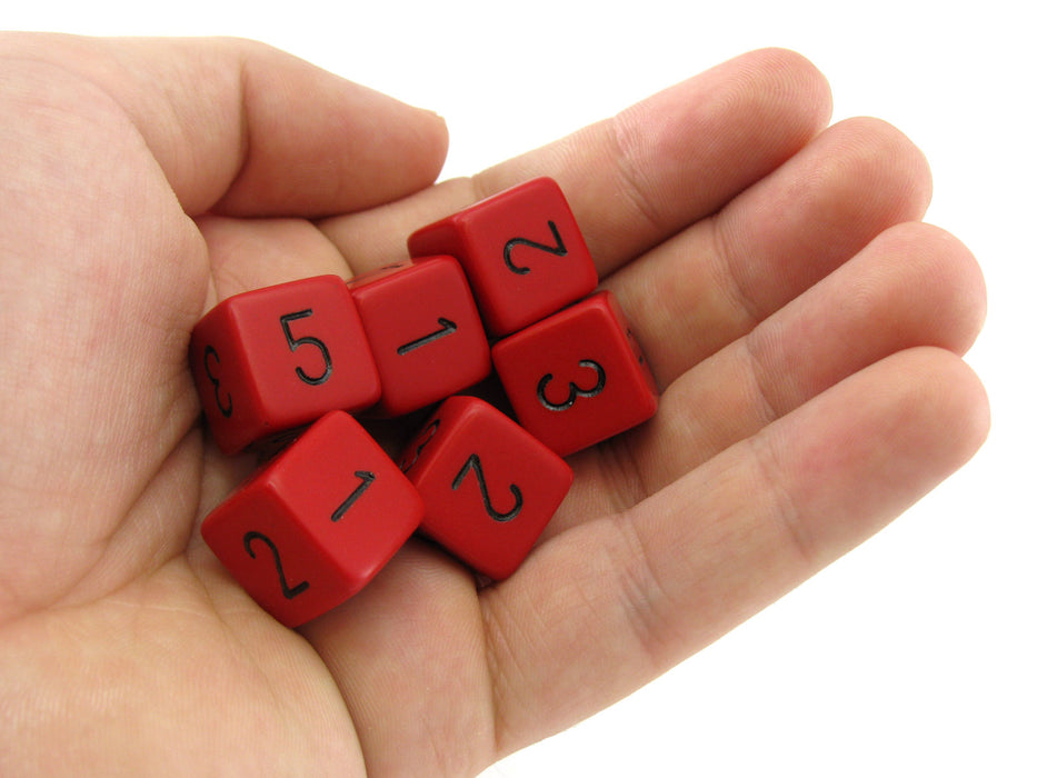 Opaque 15mm 6 Sided D6 Chessex Dice, 6 Pieces - Red with Black Numbers