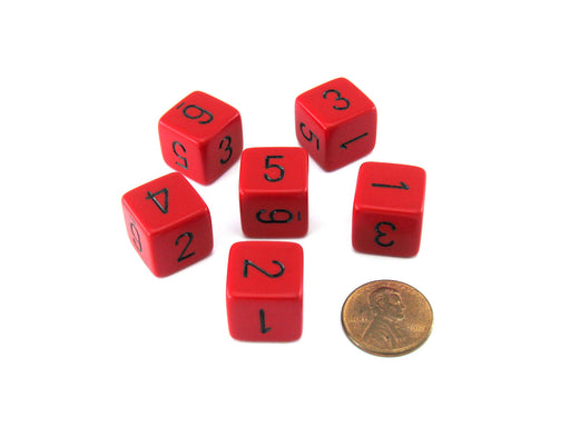 Opaque 15mm 6 Sided D6 Chessex Dice, 6 Pieces - Red with Black Numbers