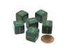 Opaque 15mm 6 Sided D6 Chessex Dice, 6 Pieces - Dusty Green with Copper Numbers