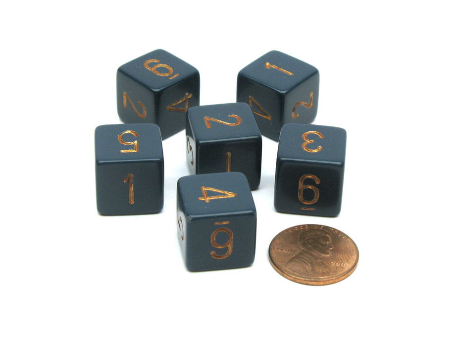 Opaque 15mm 6 Sided D6 Chessex Dice, 6 Pieces - Dusty Blue with Copper Numbers