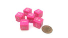 Opaque 15mm 6 Sided D6 Chessex Dice, 6 Pieces - Pink with White Numbers
