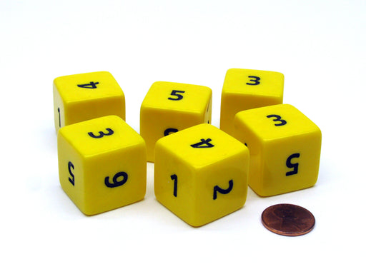 Opaque 25mm 6 Sided D6 Large Jumbo Numbered Dice, 6 Pieces - Yellow with Black