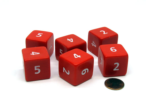 Opaque 25mm 6 Sided D6 Large Jumbo Numbered Dice, 6 Pieces - Red with White