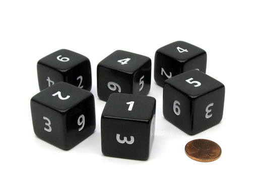 Opaque 25mm 6 Sided D6 Large Jumbo Numbered Dice, 6 Pieces - Black with White