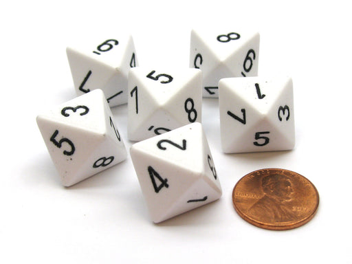 Opaque 15mm 8 Sided D8 Chessex Dice, 6 Pieces - White with Black