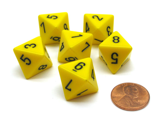 Opaque 15mm 8 Sided D8 Chessex Dice, 6 Pieces - Yellow with Black Numbers