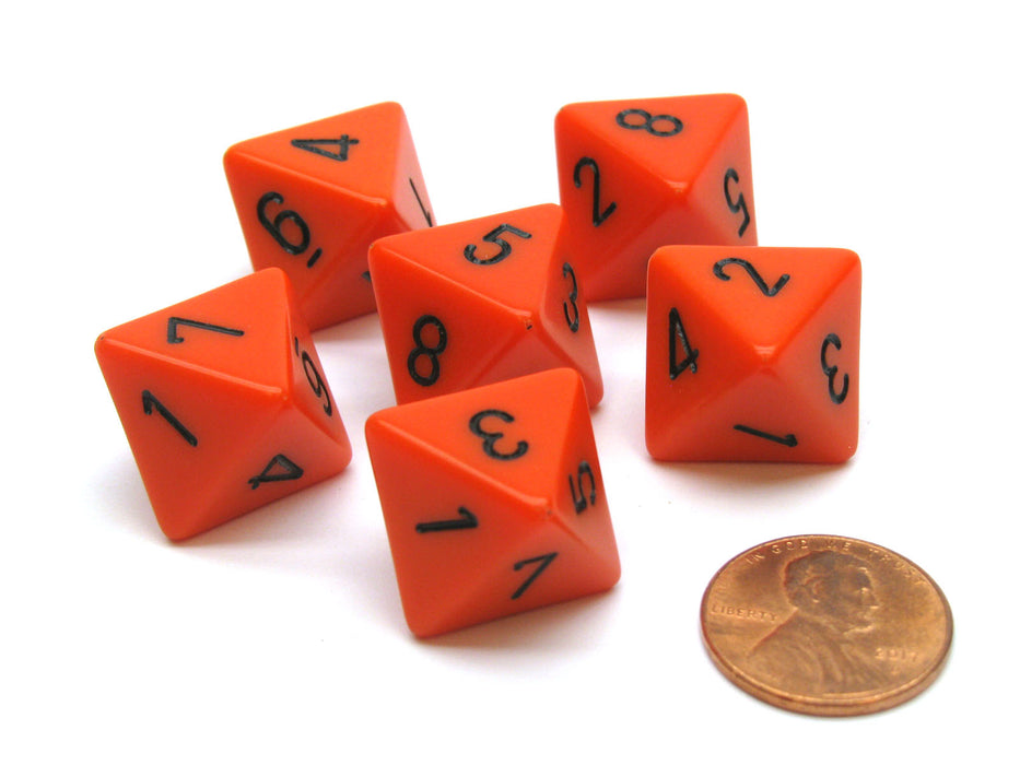 Opaque 15mm 8 Sided D8 Chessex Dice, 6 Pieces - Orange with Black