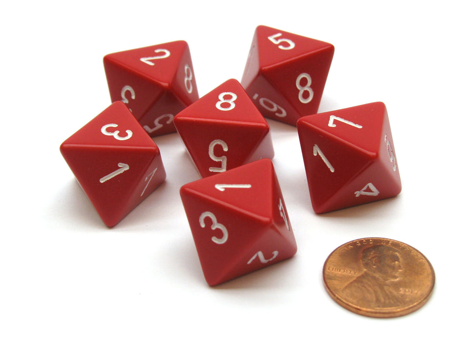 Opaque 15mm 8 Sided D8 Chessex Dice, 6 Pieces - Red with White