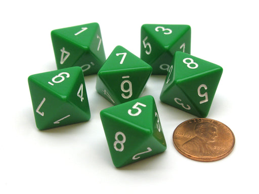 Opaque 15mm 8 Sided D8 Chessex Dice, 6 Pieces - Green with White