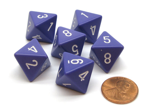 Opaque 15mm 8 Sided D8 Chessex Dice, 6 Pieces - Purple with White