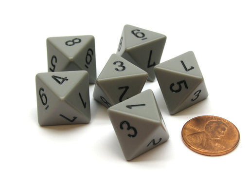 Opaque 15mm 8 Sided D8 Chessex Dice, 6 Pieces - Dark Grey with Black