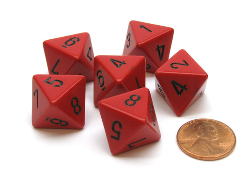Opaque 15mm 8 Sided D8 Chessex Dice, 6 Pieces - Red with Black