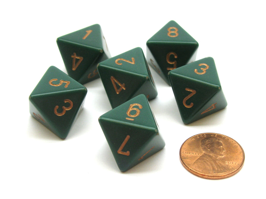 Opaque 15mm 8 Sided D8 Chessex Dice, 6 Pieces - Dusty Green with Copper