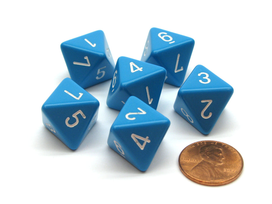 Opaque 15mm 8 Sided D8 Chessex Dice, 6 Pieces - Light Blue with White
