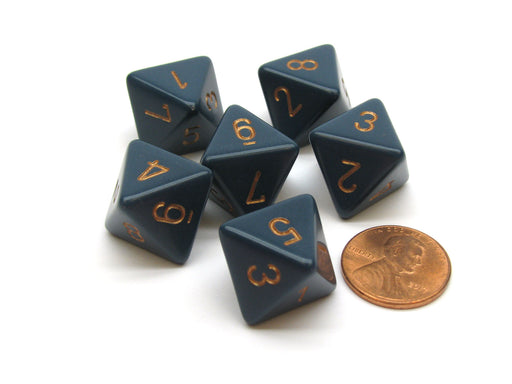Opaque 15mm 8 Sided D8 Chessex Dice, 6 Pieces - Dusty Blue with Copper