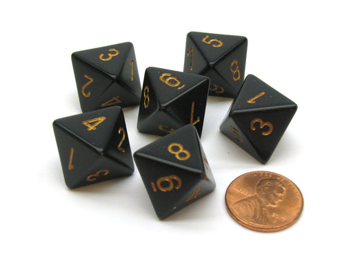 Opaque 15mm 8 Sided D8 Chessex Dice, 6 Pieces - Black with Gold