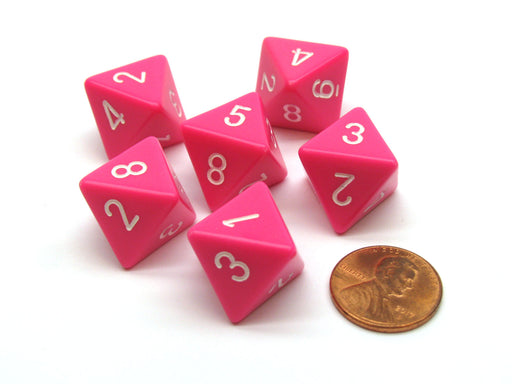 Opaque 15mm 8 Sided D8 Chessex Dice, 6 Pieces - Pink with White