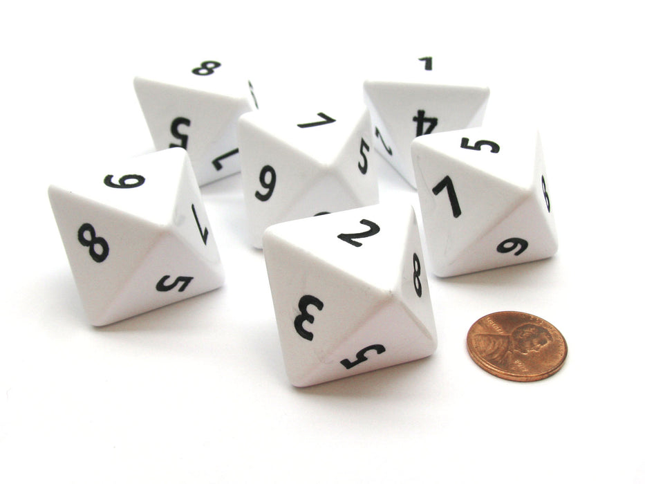 Opaque 25mm 8 Sided D8 Large Jumbo Numbered Dice, 6 Pieces - White with Black