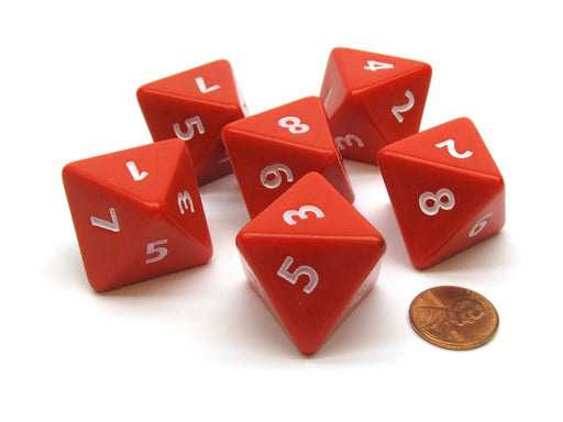 Opaque 25mm 8 Sided D8 Large Jumbo Numbered Dice, 6 Pieces - Red with White