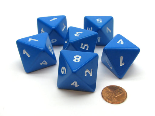 Opaque 25mm 8 Sided D8 Large Jumbo Numbered Dice, 6 Pieces - Blue with White
