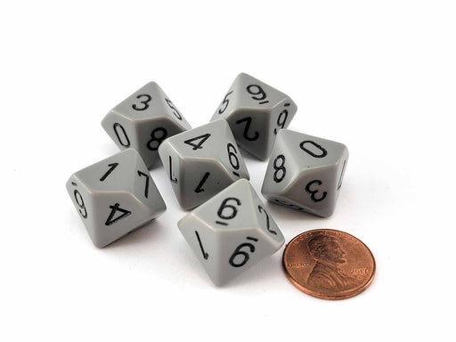 Opaque 16mm D10 (0-9) Chessex Dice, 6 Pieces - Dark Grey with Black Numbers