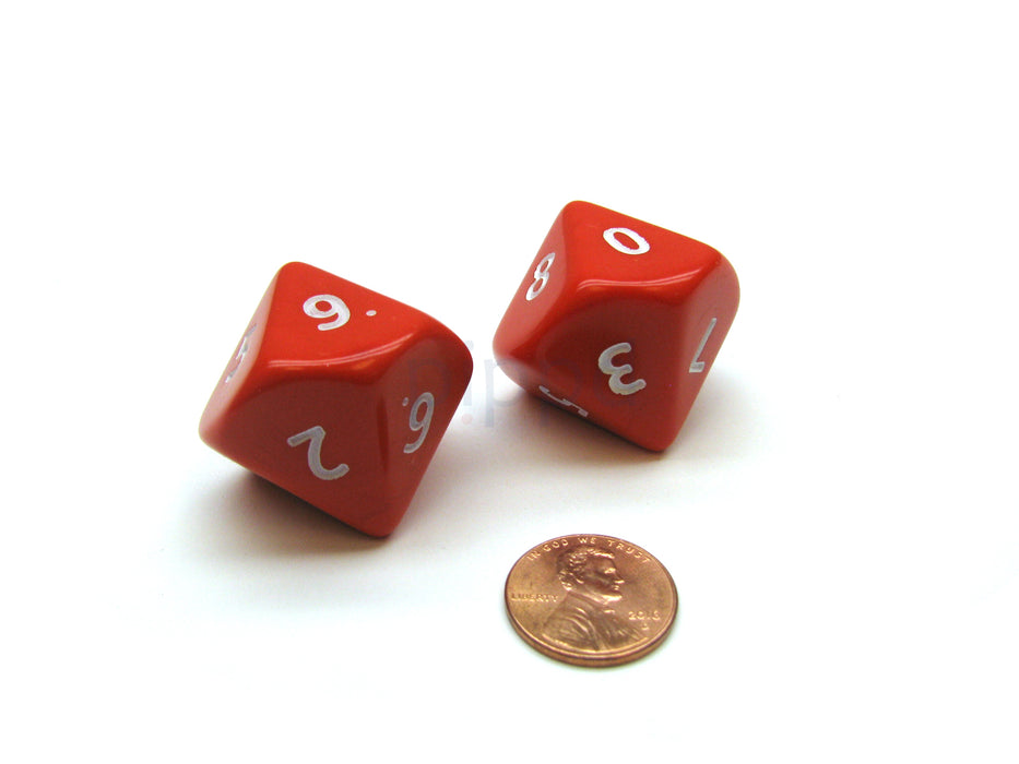Opaque Jumbo 10 Sided D10 Chessex Dice, 2 Pieces - Red with White Numbers